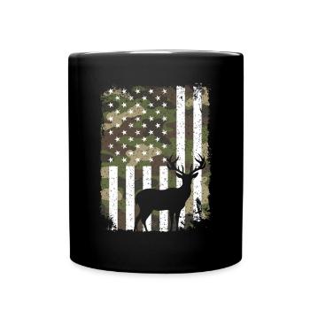 Deer buck on camo US flag for - Full Colour Mug - black - Front
