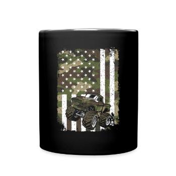 Monster Truck auf Camo US-Flagge Retro Tarnung - Tasse einfarbig - Schwarz - Vorne
