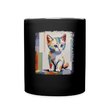 Buntes Kätzchen Aquarellkunst Für Katzen-Freunde - Tasse einfarbig - Schwarz - Vorne