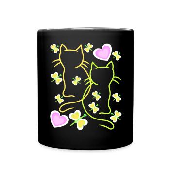 Retro Cats Cat Kitten Vintage Hearts Child - Full Colour Mug - black - Front