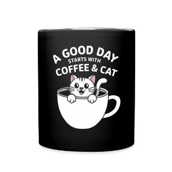 Kitten morning coffee and cat - Full Colour Mug - black - Front