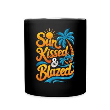 Vacation, Palm Trees, Sun, Blazed Style - Full Colour Mug - black - Front