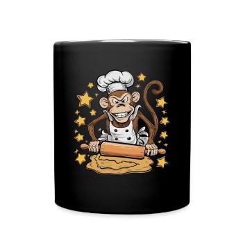 Lustiger Affenbäcker Mit Teigrolle Und Sternen - Tasse einfarbig - Schwarz - Vorne