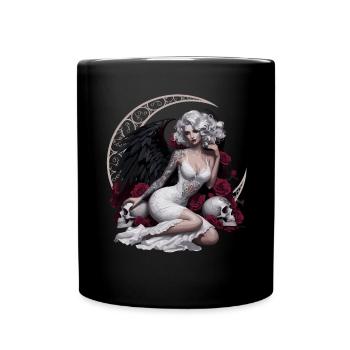 Ange noir avec des roses et un crâne - Mug uni - noir - Devant