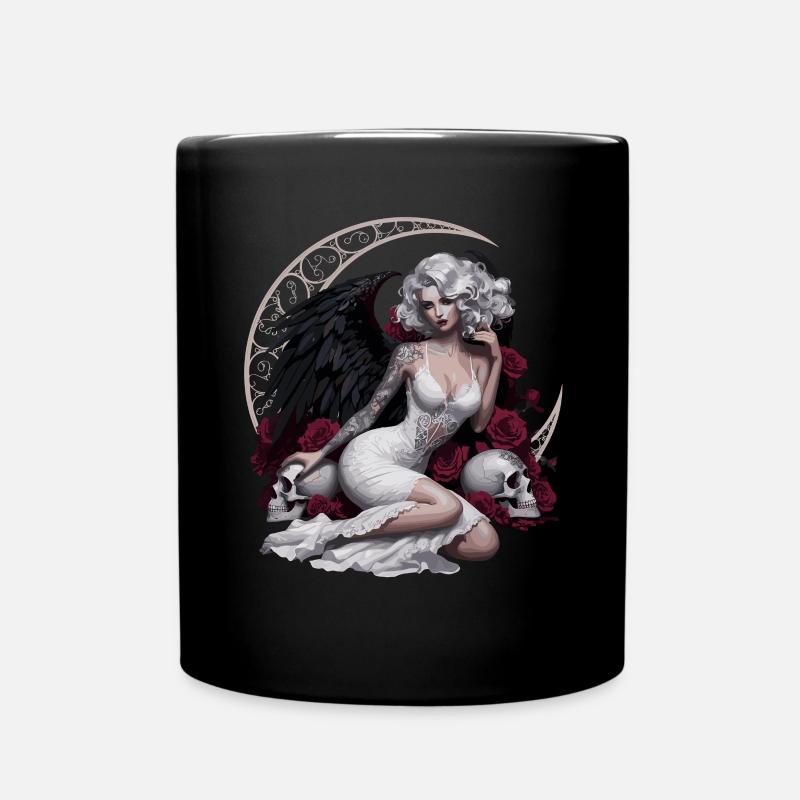 Ange noir avec des roses et un crâne - Mug uni - noir
