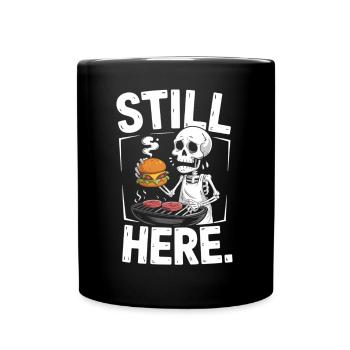 Lustiges Grill Skelett Shirt - Tasse einfarbig - Schwarz - Vorne