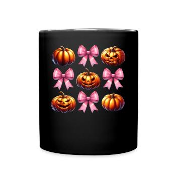 Coquette Bow Pumpkin Pink Spooky Halloween Mom - Full Colour Mug - black - Front