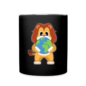 Löwe Erdkugel - Tasse einfarbig - Schwarz - Vorne