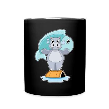 Hippopotame pêcheur à la ligne - Mug uni - noir - Devant