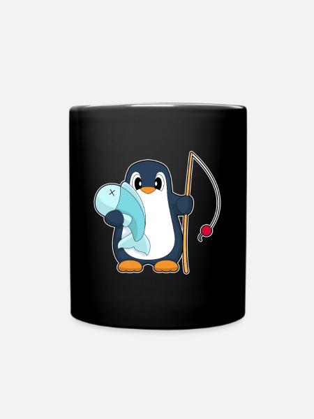 Pinguin Angler Fisch Angeln - Tasse einfarbig - Schwarz