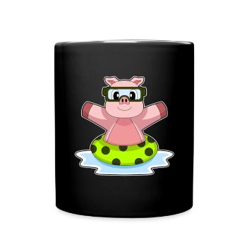 Pig Swimming Swimming Ring Summer - Full Colour Mug - black - Front