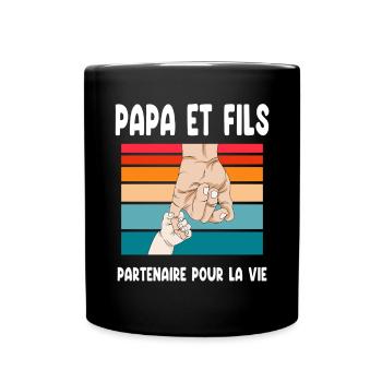 papa et fils main vintage père fête des pères - Mug uni - noir - Devant