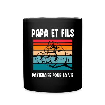 papa et fils point main vintage père fête pères - Mug uni - noir - Devant