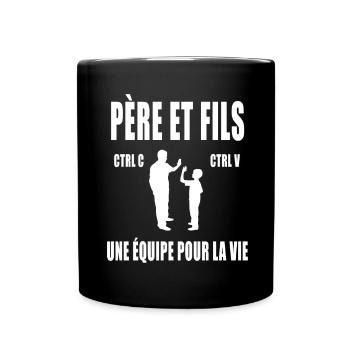 père et fils papa copier coller duo fête pères - Mug uni - noir - Devant