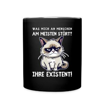 Existenzen - Grimmige Katze für schlechte Stimmung - Tasse einfarbig - Schwarz - Vorne