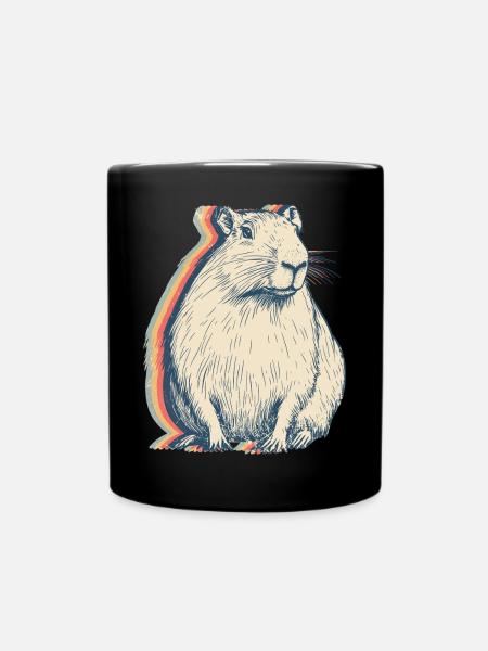 Capybara Capibara Retro-Linienkunst - Tasse einfarbig - Schwarz