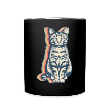 Cat Pet Retro Line Art - Full Colour Mug - black - Front
