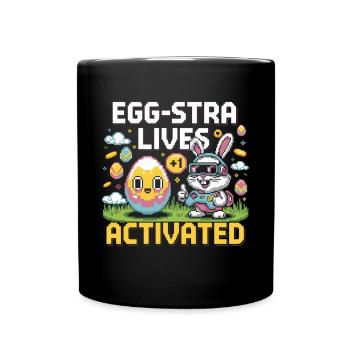 Egg-stra Lives – Retro Easter Bunny - Full Colour Mug - black - Front