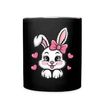 Süßer Hase mit Schleife und Herzen - Tasse einfarbig - Schwarz - Vorne