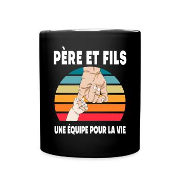 père et fils papa main vintage fête des pères - Mug uni - noir - Devant
