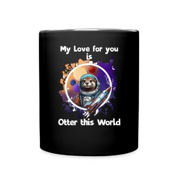 Weltraumtier mit Rakete und Herz - Tasse einfarbig - Schwarz - Vorne