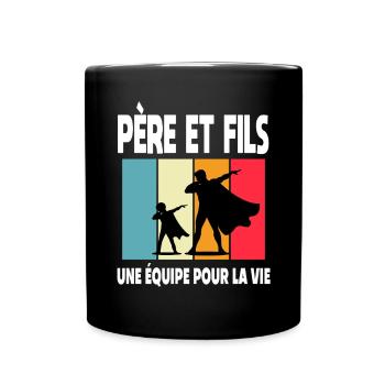 père et fils papa super héros dab vintage duo - Mug uni - noir - Devant