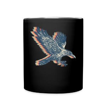 Crow Raven Retro Line Art - Full Colour Mug - black - Front