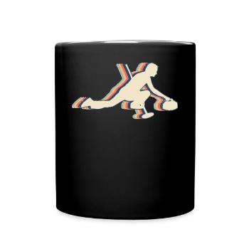Curlingstein Spieler Retro Line Art - Tasse einfarbig - Schwarz - Vorne