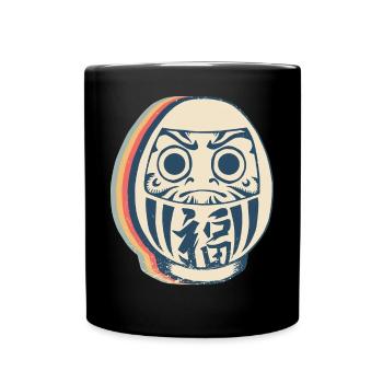 Daruma Doll Japan Retro Line Art - Full Colour Mug - black - Front