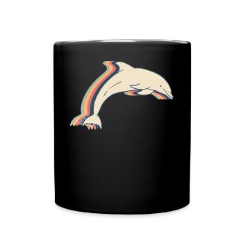 Delphin Ozean Tier Retro Line Art - Tasse einfarbig - Schwarz - Vorne