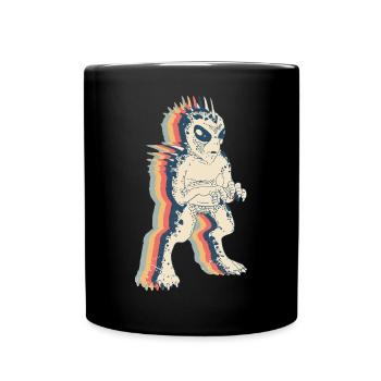 El Chupacabra Crypto Cryptozoology Retro Line Art - Full Colour Mug - black - Front