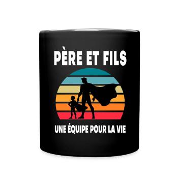 père et fils papa super héros duo vintage - Mug uni - noir - Devant
