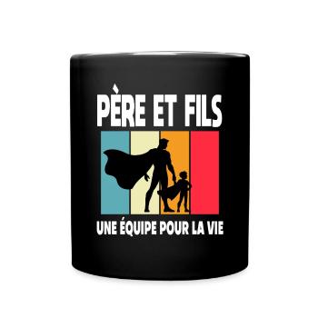 père et fils papa super héros vintage duo - Mug uni - noir - Devant