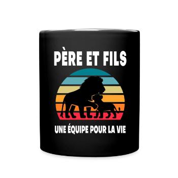 père et fils lion papa vintage duo fête des pères - Mug uni - noir - Devant