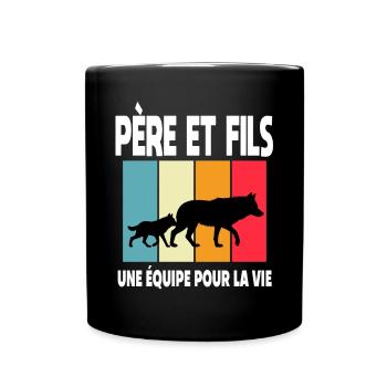 père et fils loup papa loup vintage fête des pères - Mug uni - noir - Devant