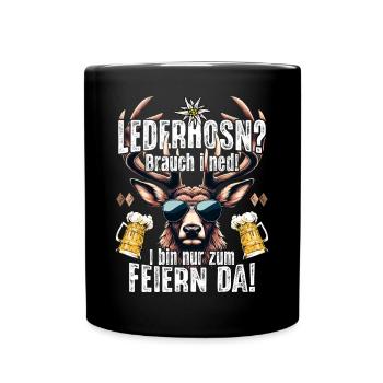 Trachtenshirt Herren Trachten T-Shirt Lederhose - Tasse einfarbig - Schwarz - Vorne