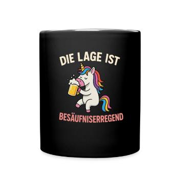Einhorn mit Bier - Tasse einfarbig - Schwarz - Vorne