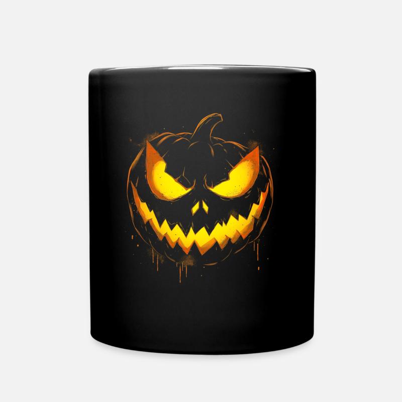 Spooky Pumpkin Face Halloween - Full Colour Mug - black