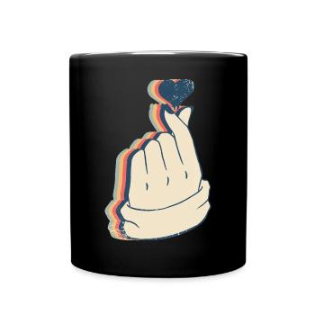Saranghae Kpop Doigt Coeur Kdrama Rétro Line Art - Mug uni - noir - Devant