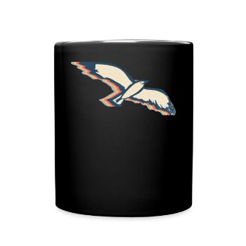 Seagull Seagull Seabird Retro Line Art - Full Colour Mug - black - Front