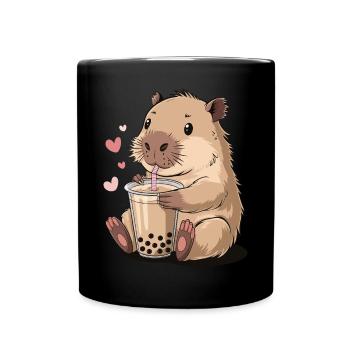 Cute Guinea Pig Bubble Tea Sweet - Full Colour Mug - black - Front