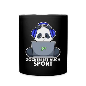 Panda Gamer - Zocken ist auch Sport - Tasse einfarbig - Schwarz - Vorne