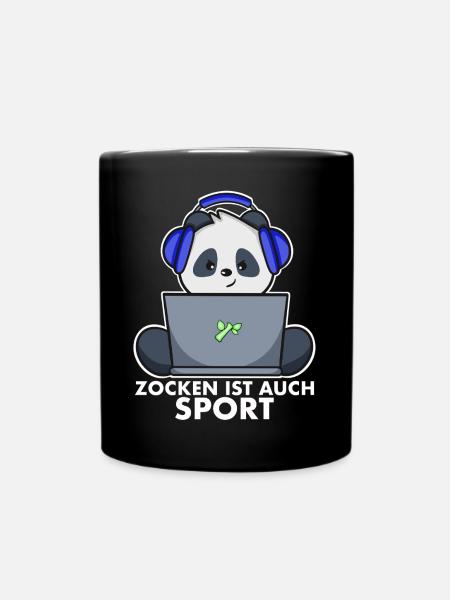 Panda Gamer - Zocken ist auch Sport - Tasse einfarbig - Schwarz