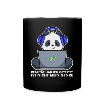 Gamer Shirt Panda - Realität ist nicht mein Genre - Tasse einfarbig - Schwarz - Vorne