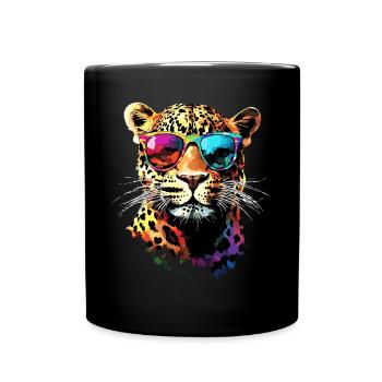 Leopard Panther Raubkatze Katze Panter Leoparden - Tasse einfarbig - Schwarz - Vorne