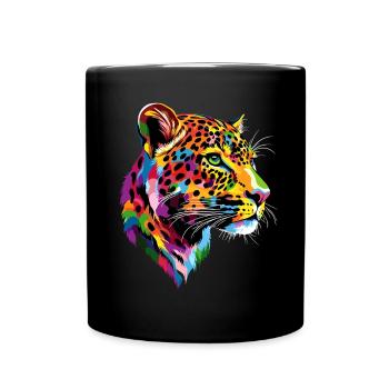 Leopard Panther Raubkatze Katze Panter Leoparden - Tasse einfarbig - Schwarz - Vorne