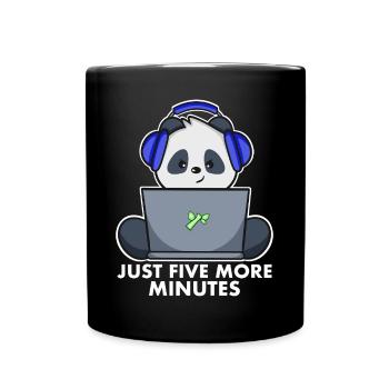 Gaming Panda Nur noch 5 Minuten - Tasse einfarbig - Schwarz - Vorne