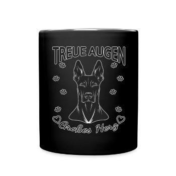 Treue Augen – Großes Herz Dobermann - Tasse einfarbig - Schwarz - Vorne