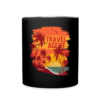 Travel Agent Summer Time Sea Beach with Palm Trees - Full Colour Mug - black - Front