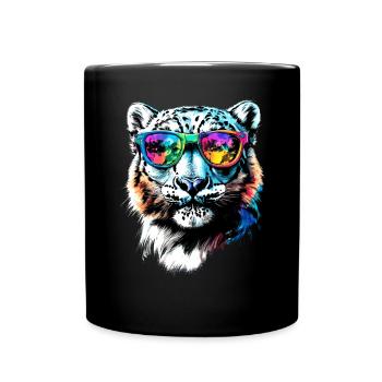 Schneeleopard Panther Raubkatze Großkatze Leopard - Tasse einfarbig - Schwarz - Vorne